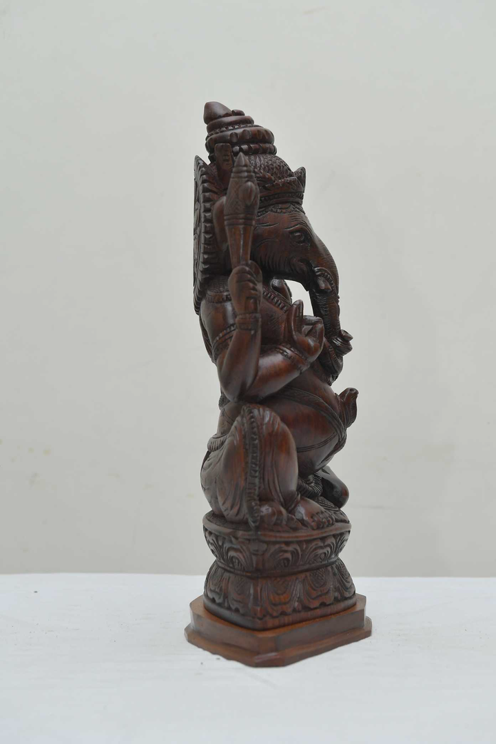 12" Ganesh Ganesha Idol Statue- Wooden Hand Carved Elephant