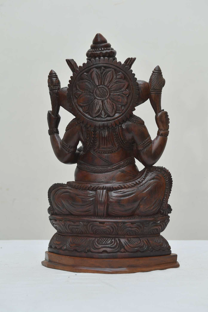 12" Ganesh Ganesha Idol Statue- Wooden Hand Carved Elephant