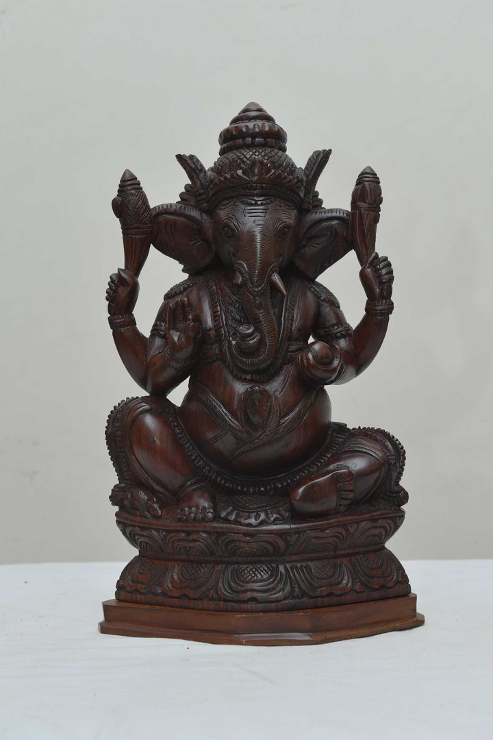 12" Ganesh Ganesha Idol Statue- Wooden Hand Carved Elephant