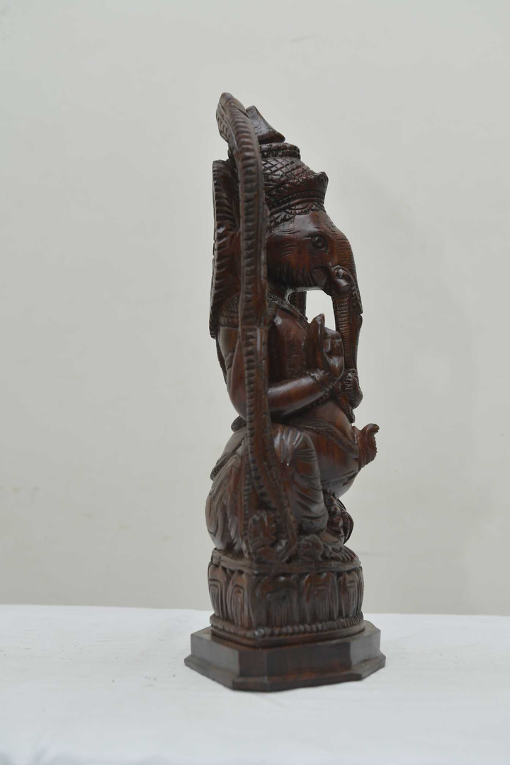 12" Ganesh Prabha Ganesha Idol Statue- Wooden Hand Carved Elephant