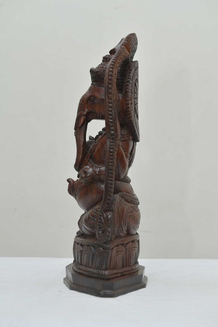 12" Ganesh Prabha Ganesha Idol Statue- Wooden Hand Carved Elephant