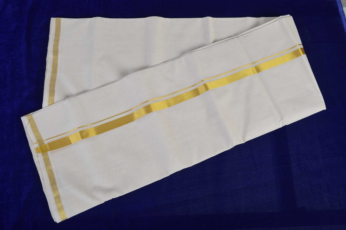 Premium Balaramapuram Handloom Men's Kerala Half Fine Kasavu Mundu (100% Cotton)