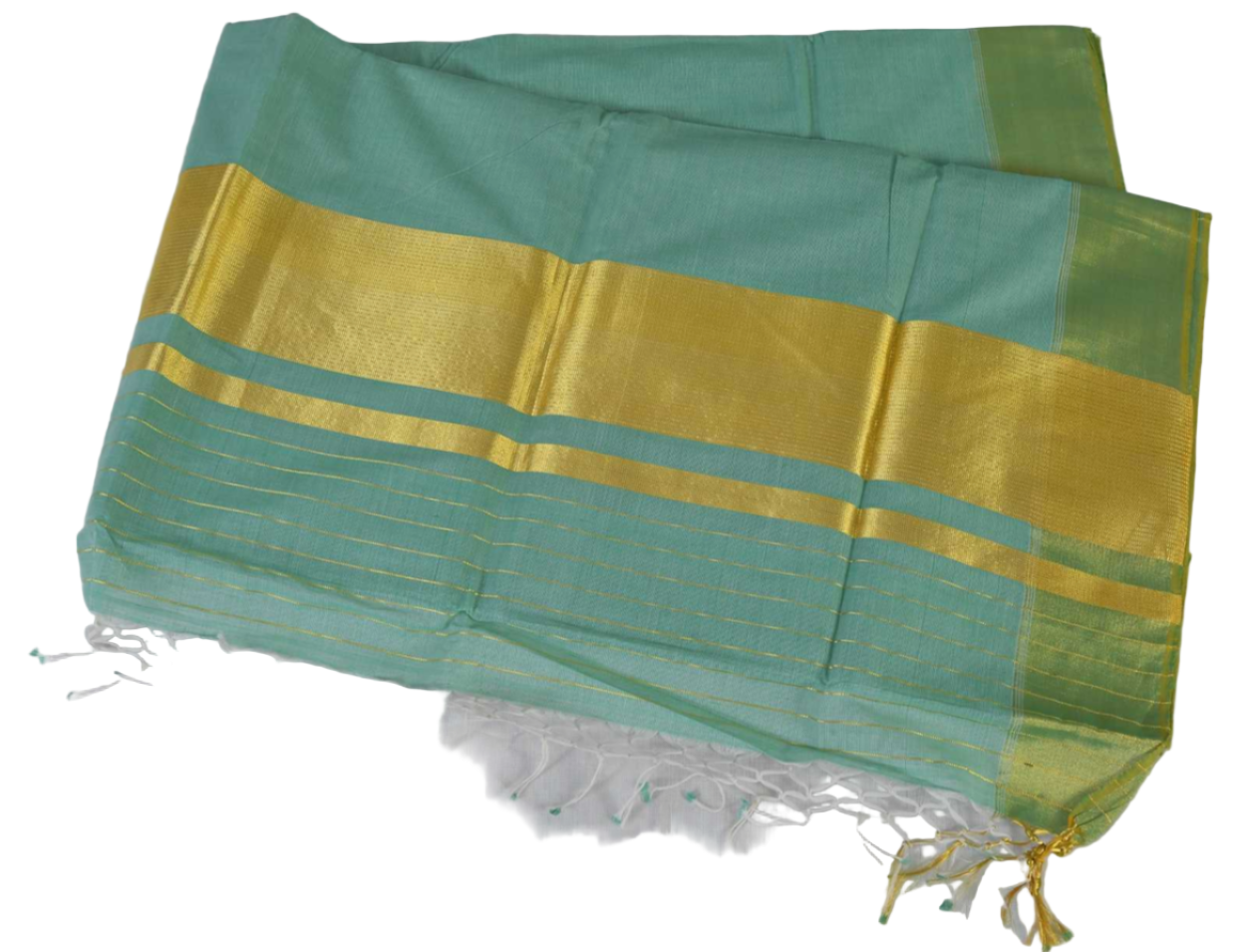 Premium Balaramapuram Handloom Women's Kerala Green Kasavu saree with Running Blouse Piece (100% Cotton)