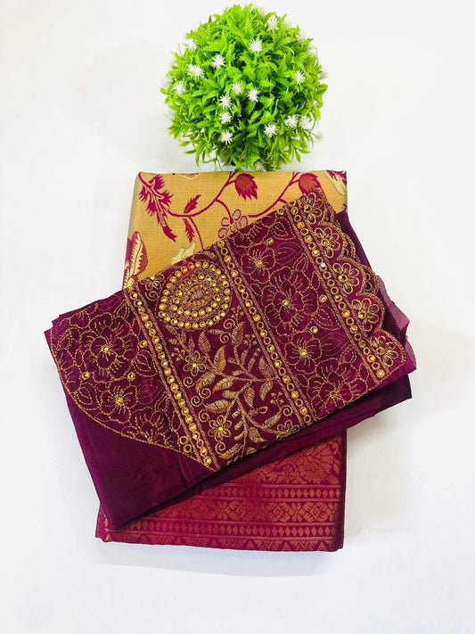 Amrutha Saree: Mustard Yellow Art Silk﻿ with Maroon Floral Elegance for Weddings & Festivals
