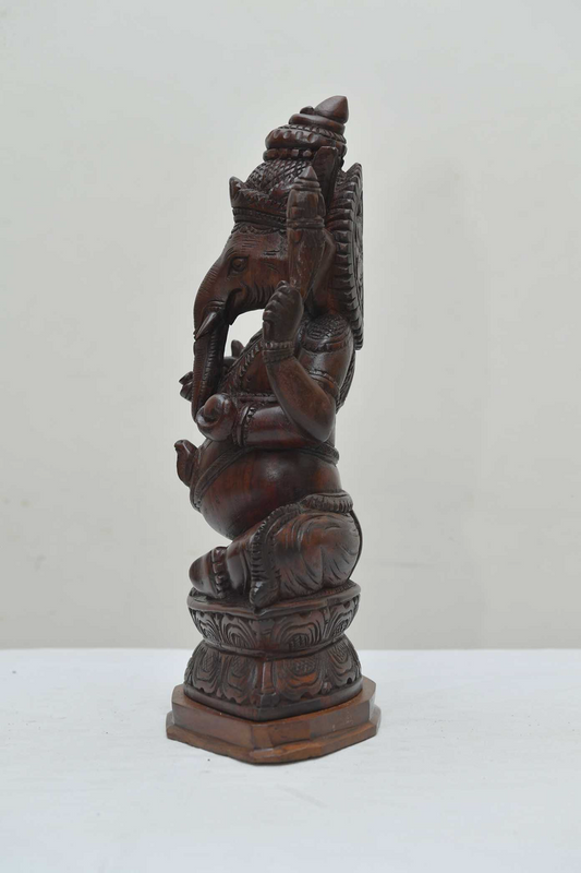 12" Ganesh Ganesha Idol Statue- Wooden Hand Carved Elephant