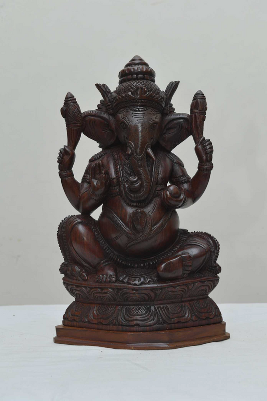 12" Ganesh Ganesha Idol Statue- Wooden Hand Carved Elephant
