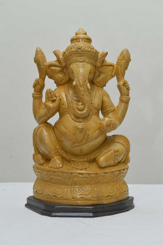 12" Ganesh Ganesha Idol Statue- Wooden Hand Carved Elephant