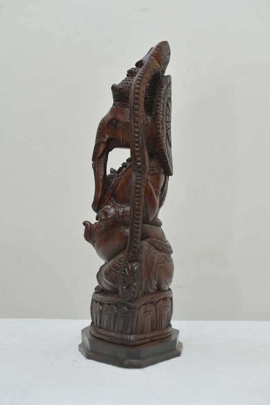 12" Ganesh Prabha Ganesha Idol Statue- Wooden Hand Carved Elephant