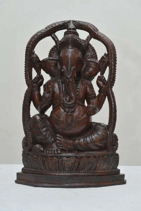 12" Ganesh Prabha Ganesha Idol Statue- Wooden Hand Carved Elephant