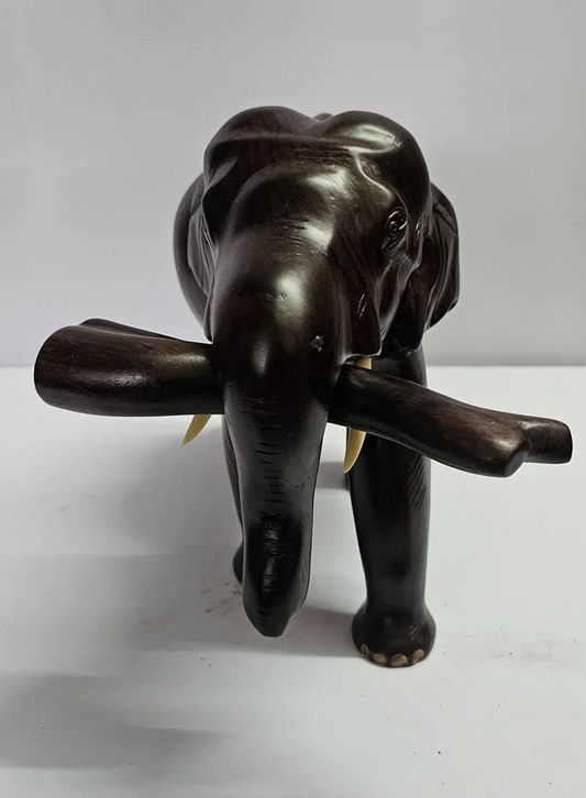 8 Inch Log Carrying Elephant Wooden Statue