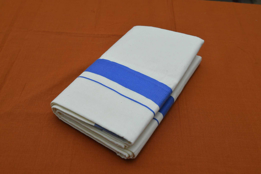 Men's Kerala Double Mundu with Blue Kara (100% Cotton )