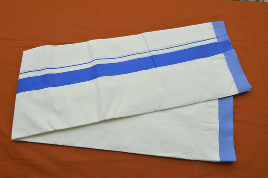 Men's Kerala Double Mundu with Blue Kara (100% Cotton )