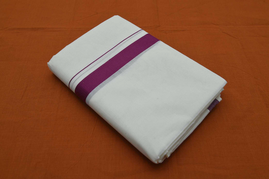 Men's Kerala Double Mundu with Purple Kara (100% Cotton )
