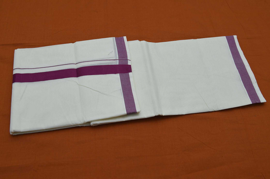 Men's Kerala Double Mundu with Purple Kara (100% Cotton )