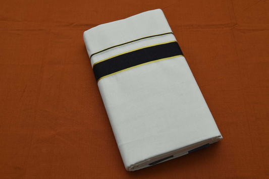 Men's Kerala double Mundu with black Kara with Gold Border (100% Cotton )