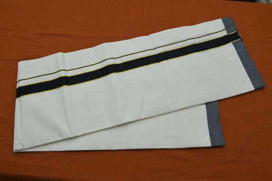 Men's Kerala double Mundu with black Kara with Gold Border (100% Cotton )