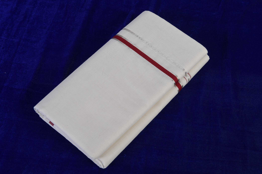 Premium Balaramapuram Handloom.Men's Kerala Kasavu Mundu with Maron-Silver Kara (100% Cotton)