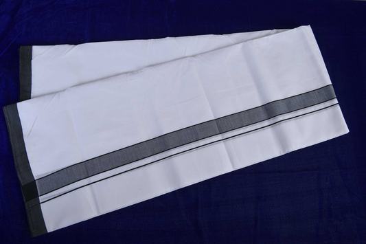 Premium Balaramapuram Handloom.Men's Kerala Mundu with Black Kara (100% Cotton)