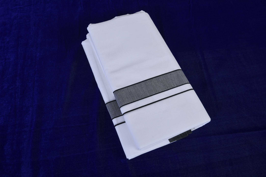 Premium Balaramapuram Handloom.Men's Kerala Mundu with Black Kara (100% Cotton)