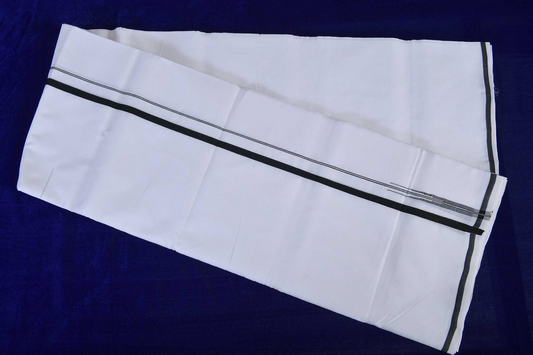 Premium Balaramapuram Handloom.Men's Kerala Mundu with Black Kara (100% Cotton)