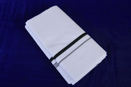 Premium Balaramapuram Handloom.Men's Kerala Mundu with Black Kara (100% Cotton)