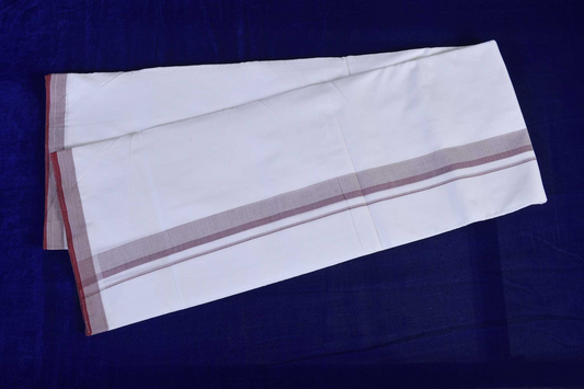 Premium Balaramapuram Handloom.Men's Kerala Mundu with Light Maroon (100% Cotton)