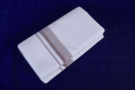 Premium Balaramapuram Handloom.Men's Kerala Mundu with Light Maroon (100% Cotton)