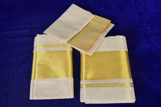 Premium Balaramapuram Handloom.Women's Kerala Kasavu Tissue Double Set Mundu With separate Blouse Piece (100% Cotton)