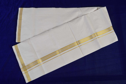 Premium Balaramapuram Handloom Men's Kerala Designed Kasavu Mundu (100% Cotton)
