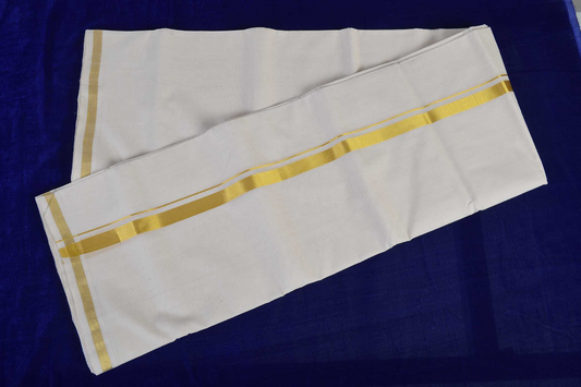 Premium Balaramapuram Handloom Men's Kerala Half Fine Kasavu Mundu (100% Cotton)