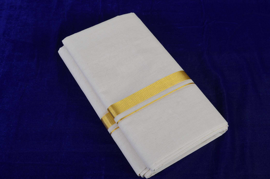 Premium Balaramapuram Handloom Men's Kerala Half Fine Kasavu Mundu (100% Cotton)