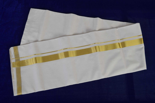 Premium Balaramapuram Handloom Men's Kerala Pure Gold Kasavu Mundu (100% Cotton)