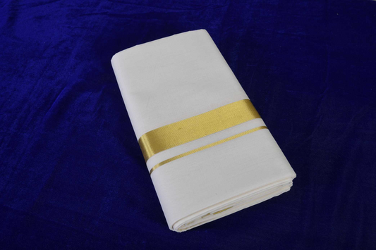 Premium Balaramapuram Handloom Men's Kerala Pure Gold Kasavu Mundu (100% Cotton)
