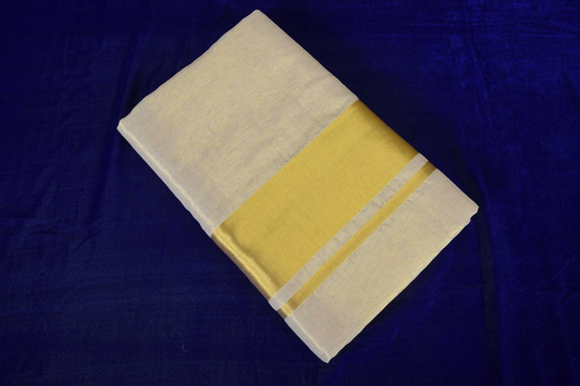 Premium Balaramapuram Handloom Women's Kerala Kasavu Plain Tissue Double Set saree with Running Blouse Piece (100% Cotton)