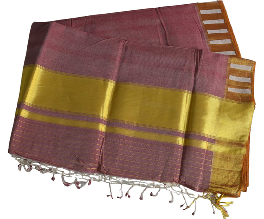 Premium Balaramapuram Handloom Women's Kerala Maroon Kasavu saree with Thick white blocks on Borders with Running Blouse Piece (100% Cotton)