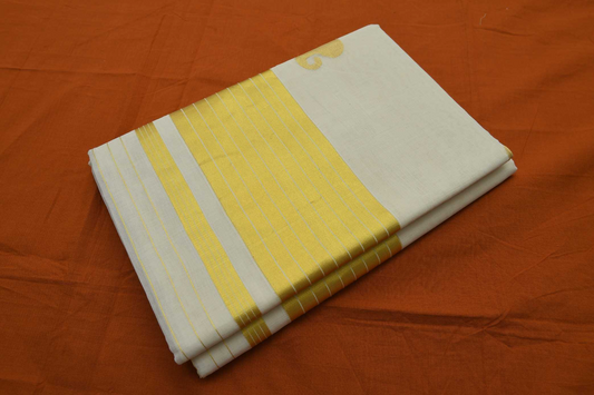 Women's Kerala Kasavu Saree with Mango Motifs and thick striped kasavu