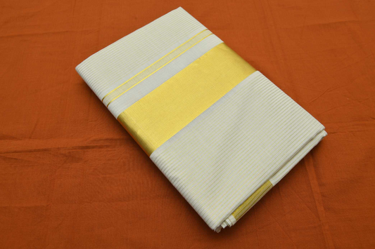 Women's Kerala Kasavu Saree with stripes across full body with Running Blouse