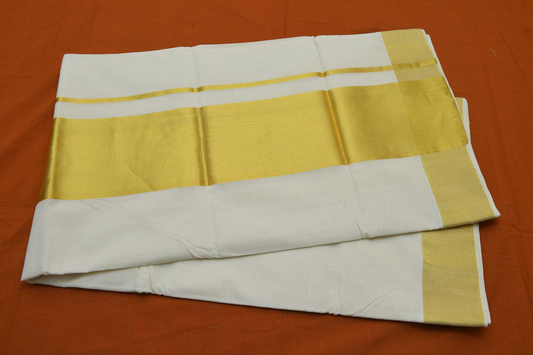 Women's Kerala Plain Kasavu Saree with Running blouse piece (100% Cotton )