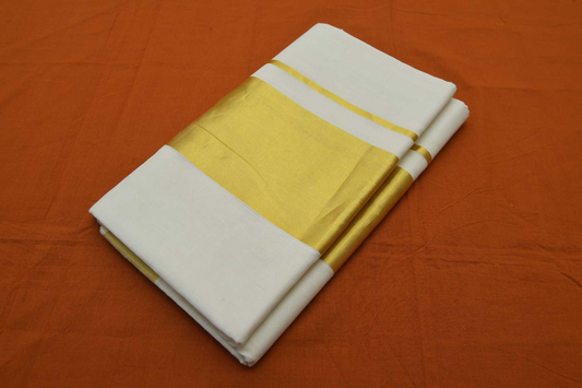 Women's Kerala Plain Kasavu Saree with Running blouse piece (100% Cotton )