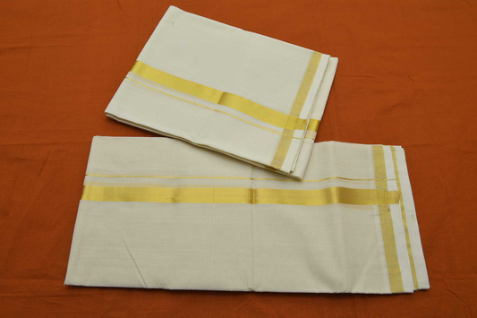 Women's Kerala Single Plain Kasavu Set Mundu with no blouse piece (100% Cotton)