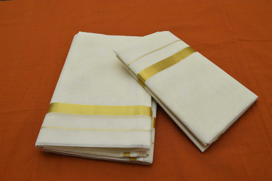Women's Kerala Single Plain Kasavu Set Mundu with no blouse piece (100% Cotton)