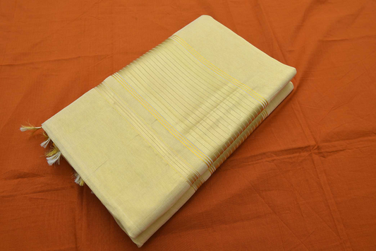 Women's Kerala Tissue Kasavu Saree with Stripe Kasavu with Running Blouse Piece