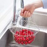 Foldable Steam Rinse Deep Frying Basket, Stainless Steel Fry French Basket Strainer Net Fried Filter Drainage Rack for Fried Food or Fruits Multifunctional Kitchen Cooking Tool