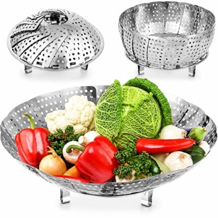 Vegetable Steamer Basket, Premium Stainless Steel Veggie Steamer Basket - Folding Expandable Steamers to Fits Various Size Pot (Silver)