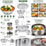 Vegetable Steamer Basket, Premium Stainless Steel Veggie Steamer Basket - Folding Expandable Steamers to Fits Various Size Pot (Silver) - Image 2